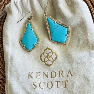 Kendra Scott Turquoise Blue and Gold Alex Pierced Earrings with Jewelry Bag